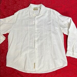 Cubavera Linen Blend Guayabera Shirt White Men’s XL 52” Chest Embroidered